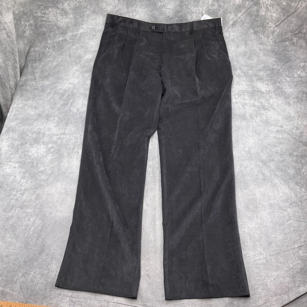 Jos A Bank Pants Men 42S W x 35.5L Black Joseph Corduroy Pleat Bootcut Classic